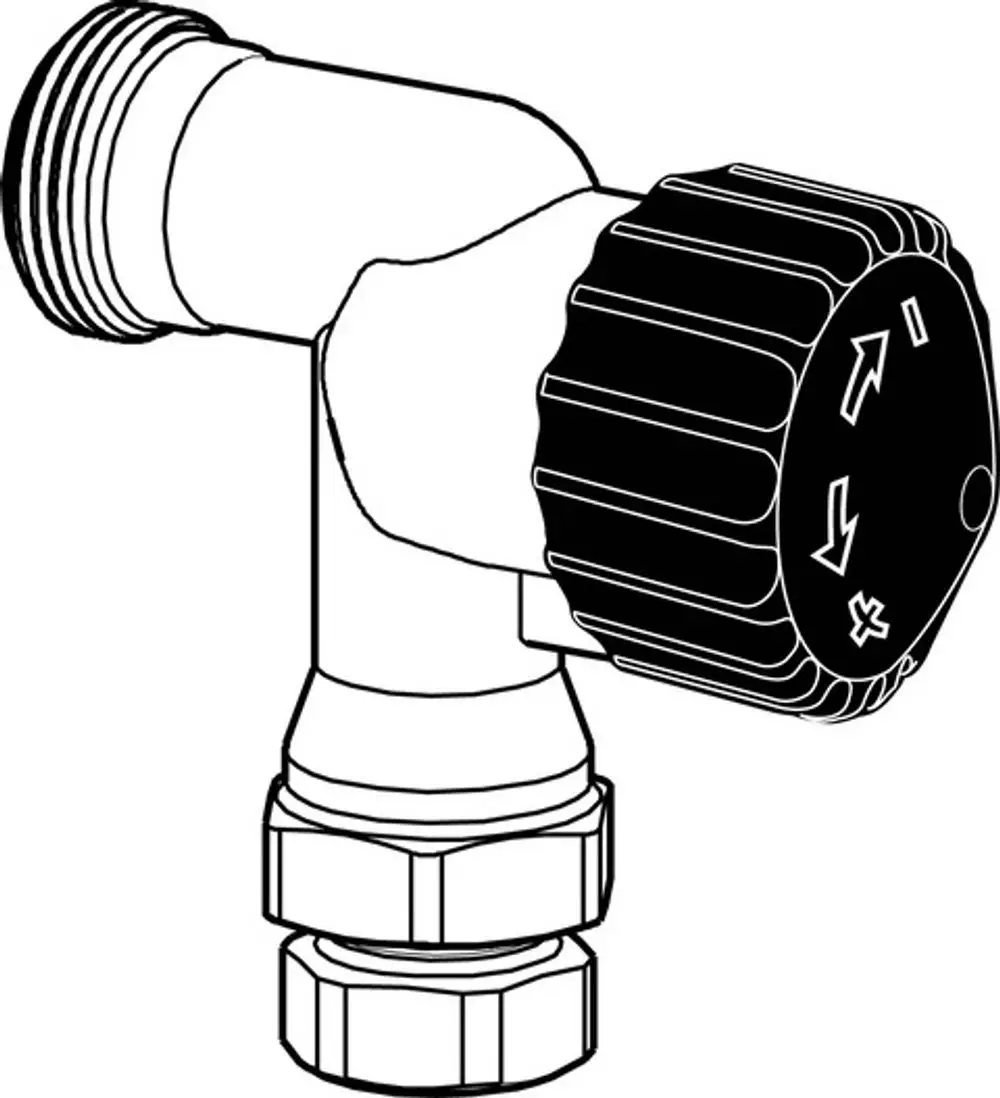 Thermostatventilunterteil in axialer Form mit einstellbarem Regler. Anschlussgewinde zur Montage. Produkt von IMI Hydronic Engineering, geeignet für Heizungsanlagen.